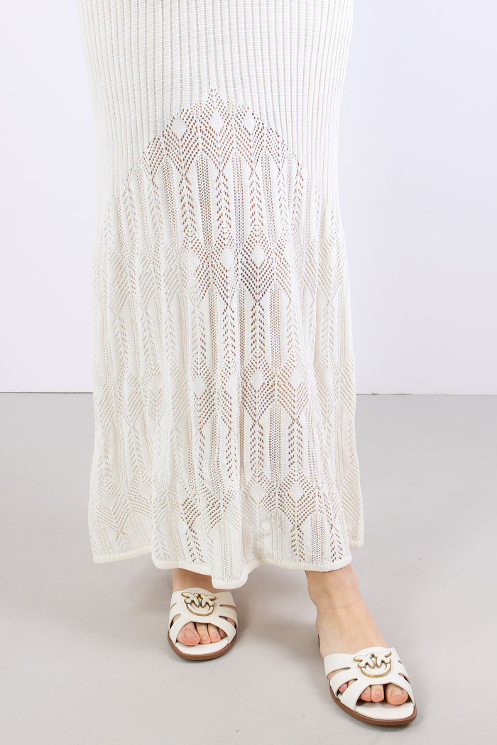 Abito Lungo Macrame Bianco Lana-8