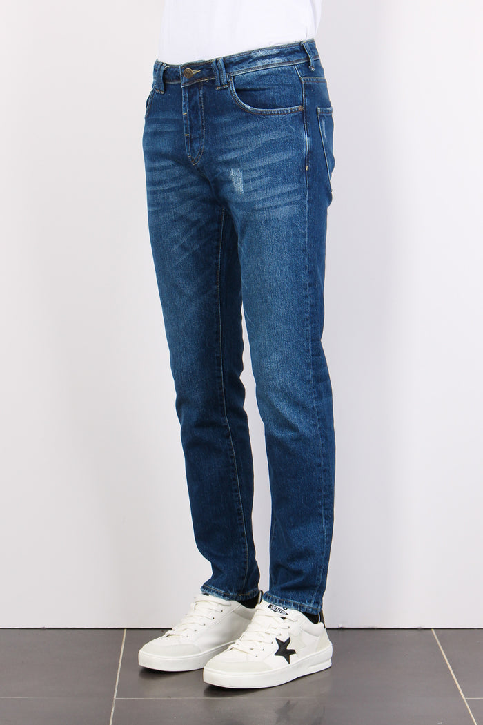 Denim Tapered Fit Rotture Denim Medio-6