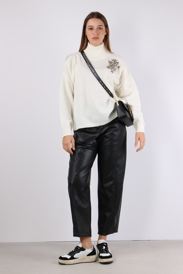 Maglia Collo Alto Applicazioni Bianco Lana-6