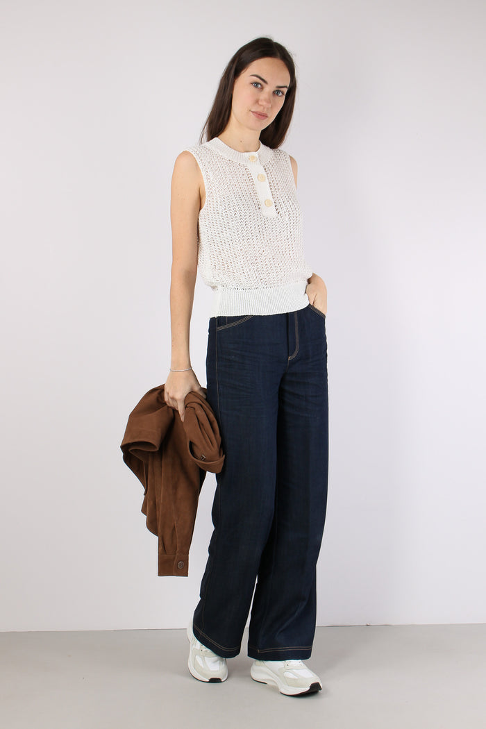 Gilet Cotone Traforato Bianco-5