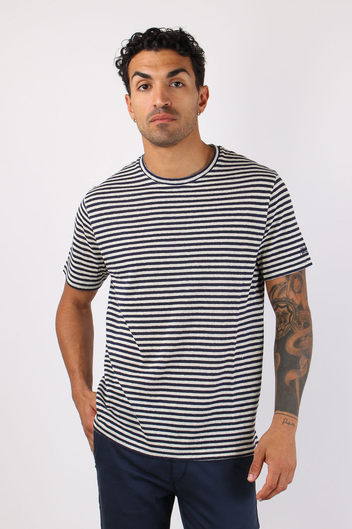 T-shirt Riga Misto Lino Bianco/blu-2