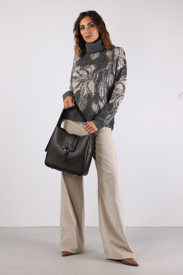 Maglia Collo Alto Alpaca Grigio/beige-2