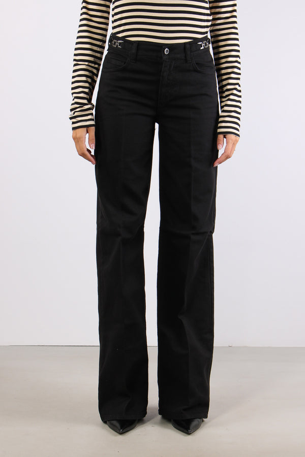 Pantalone Flare Applicazione Passanti Nero-2