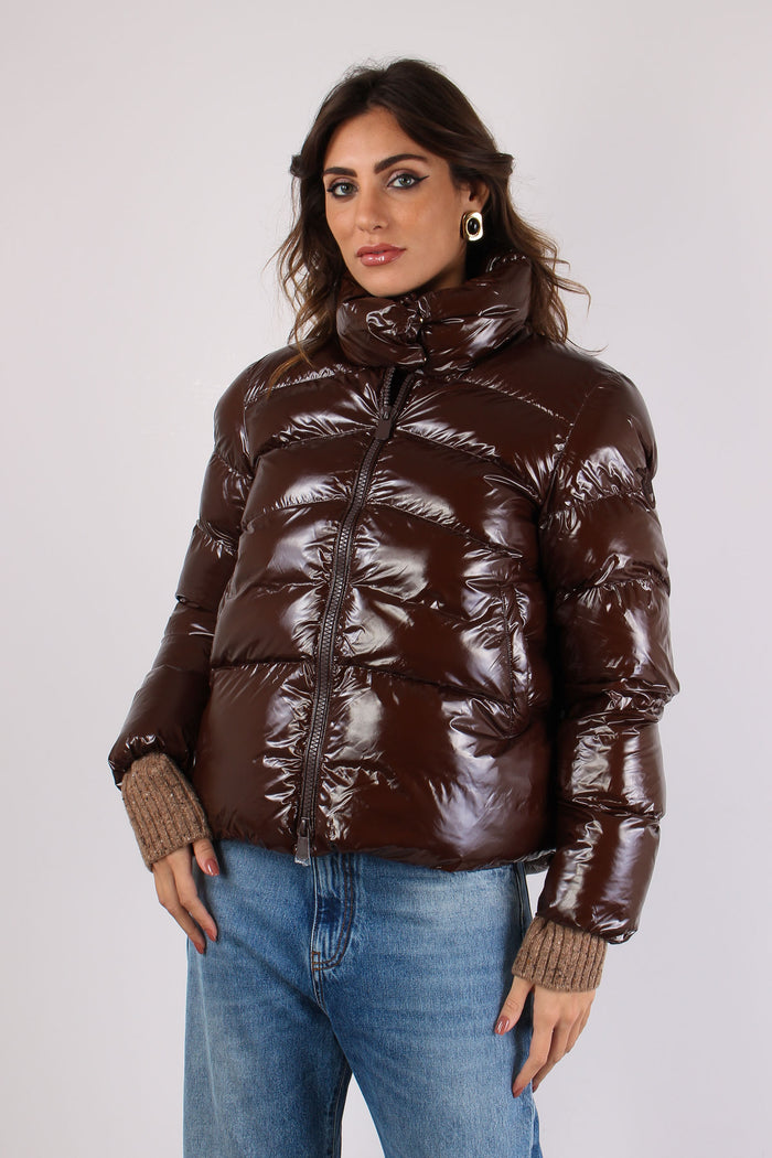 Mirco Caban Piumino Logo Marrone/piombo-3