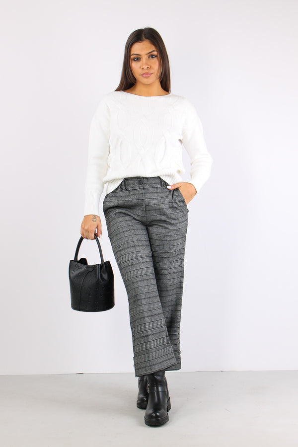 Pantalone Cropped Risvolto Grigio/nero