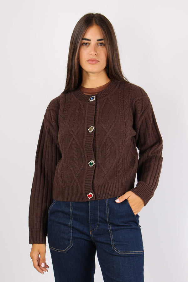 Cardigan Treccia Bottoni Dark Chocolate-2