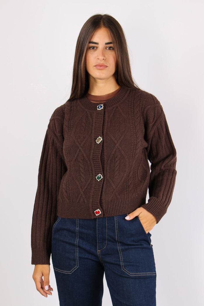 Cardigan Treccia Bottoni Dark Chocolate-2