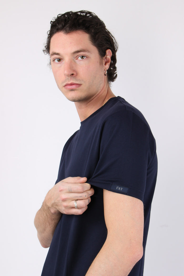 T-shirt Basica Logo Manica Blu-7