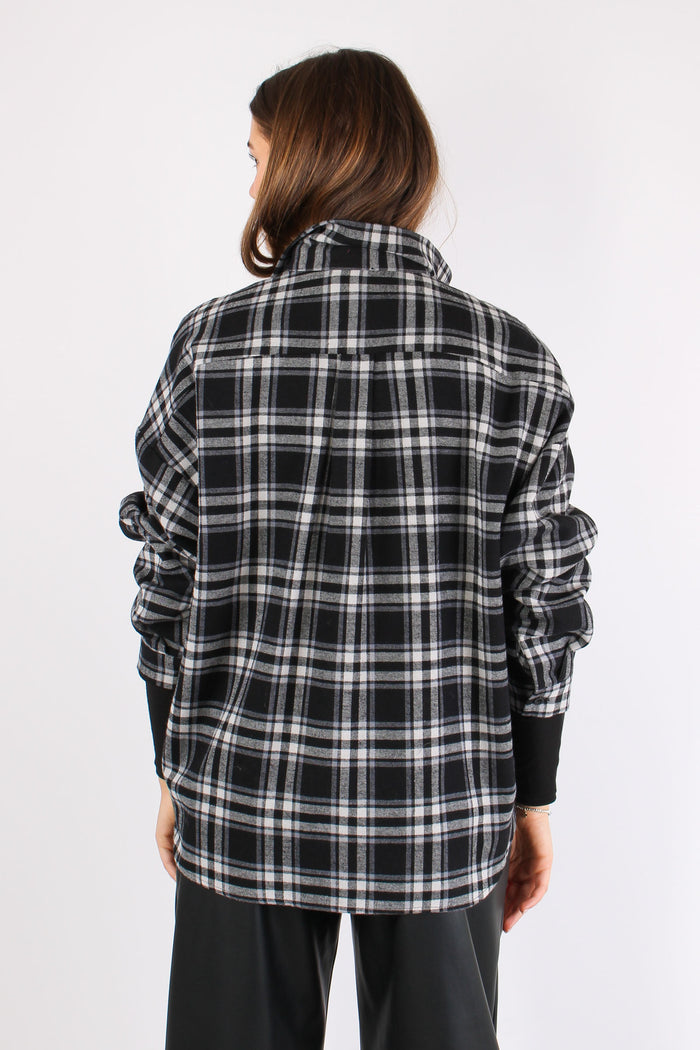 Camicia Quadri Inserto Pizzo Panna/nero-6