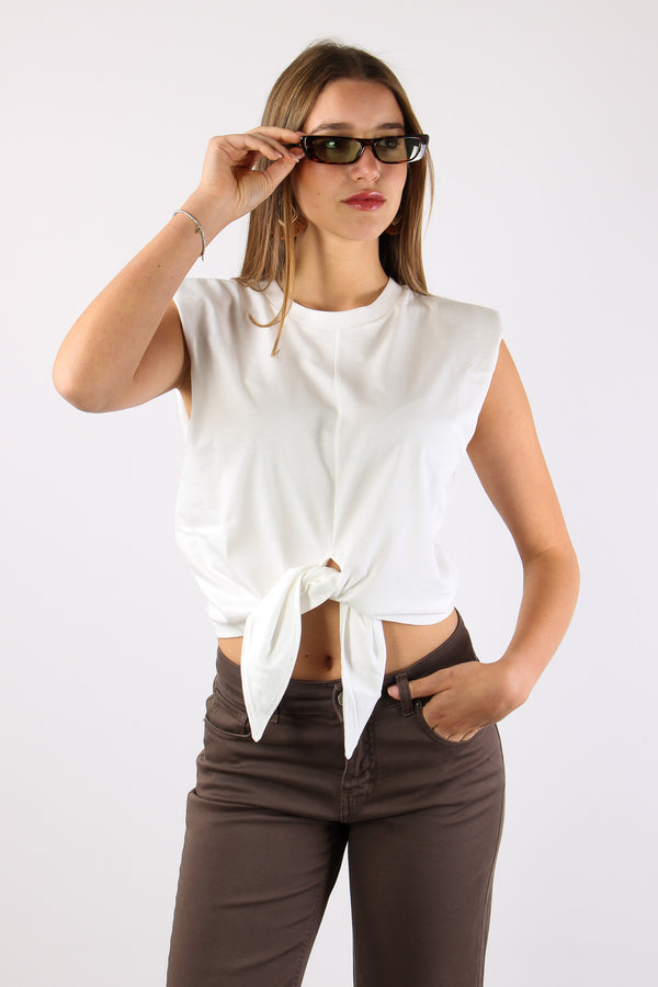 T-shirt Nodo Spalline Bianco-2