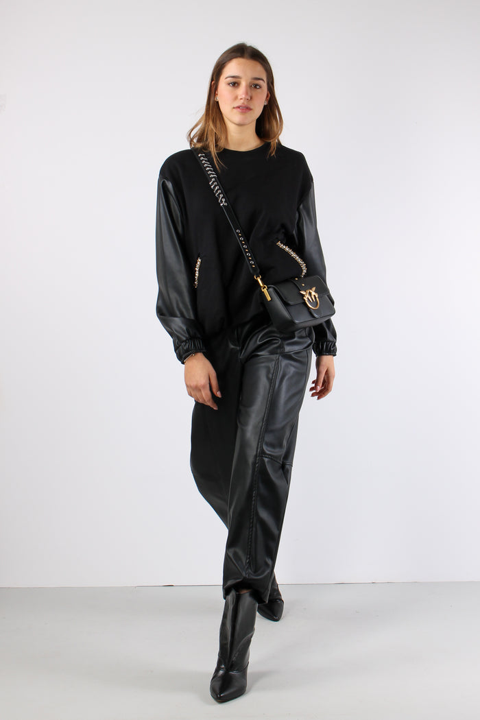 Felpa Inserto Ecopelle Strass Black