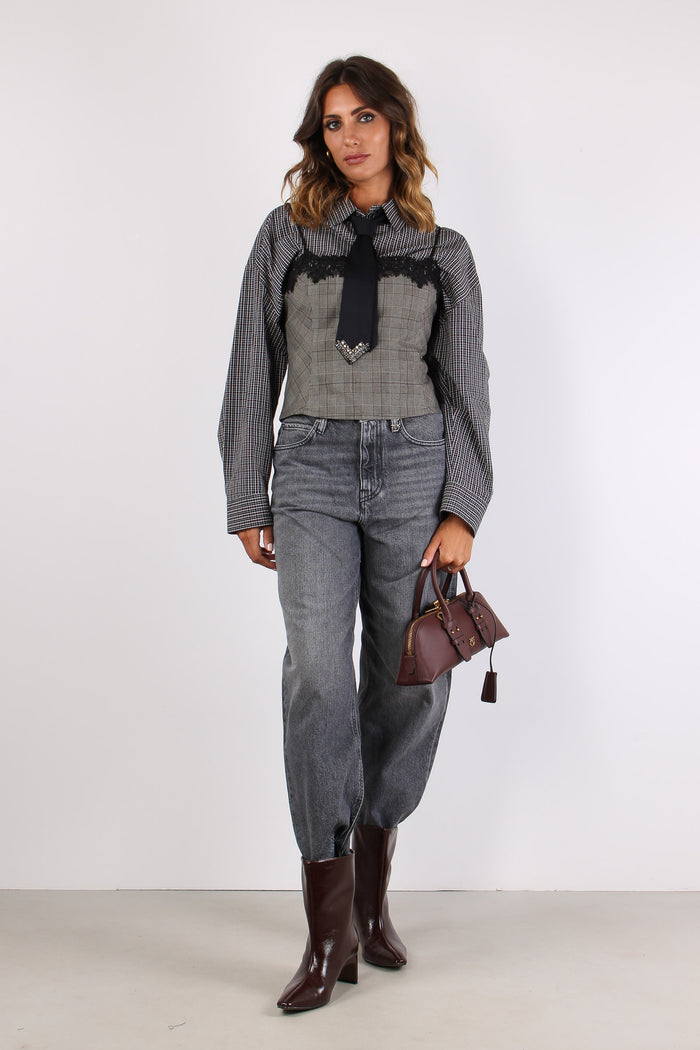 Carlina Camicia Cropped Ricamo Nero/bianco/rosso-5