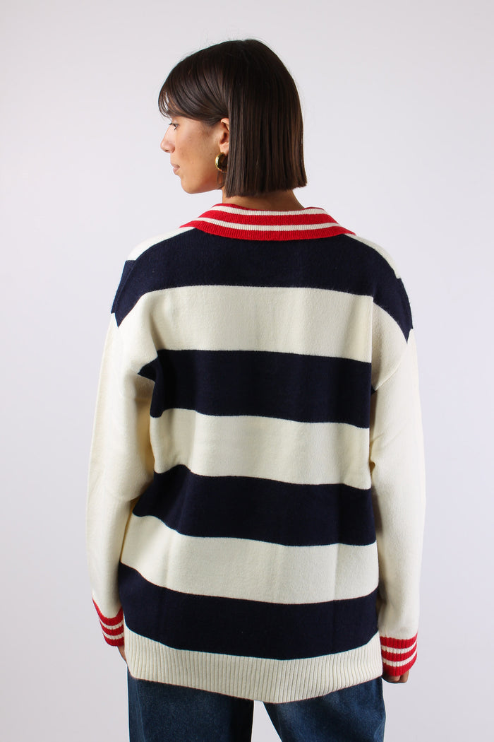 Maglia Polo Riga Maison Gaelle Blu Notte-5