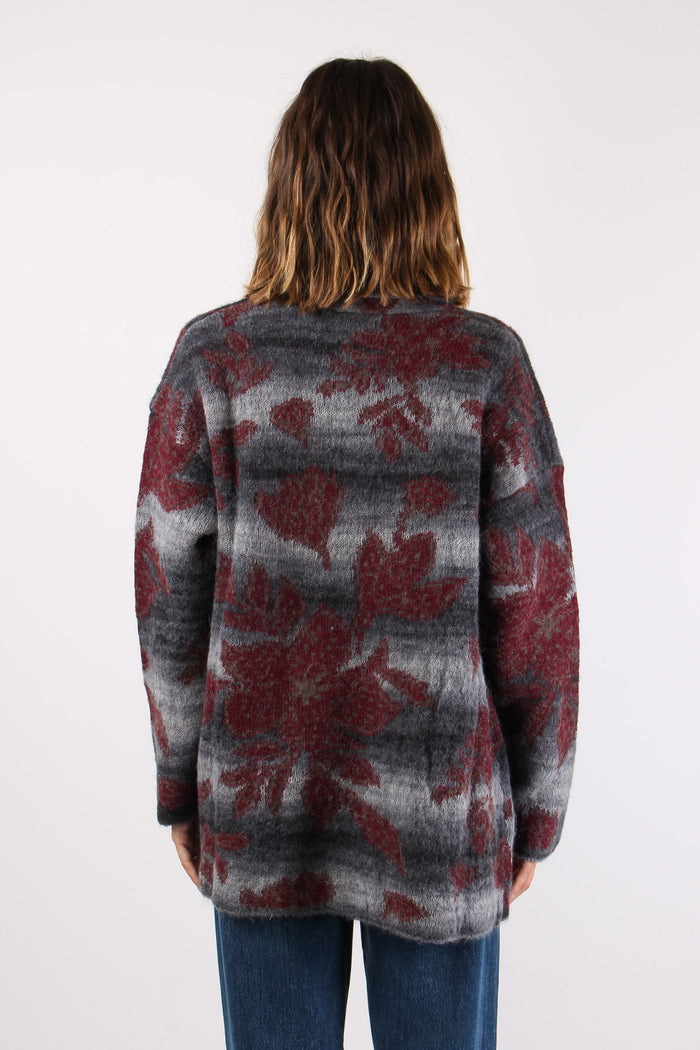Cardigan Aperto Fiori Blu/grigio-5