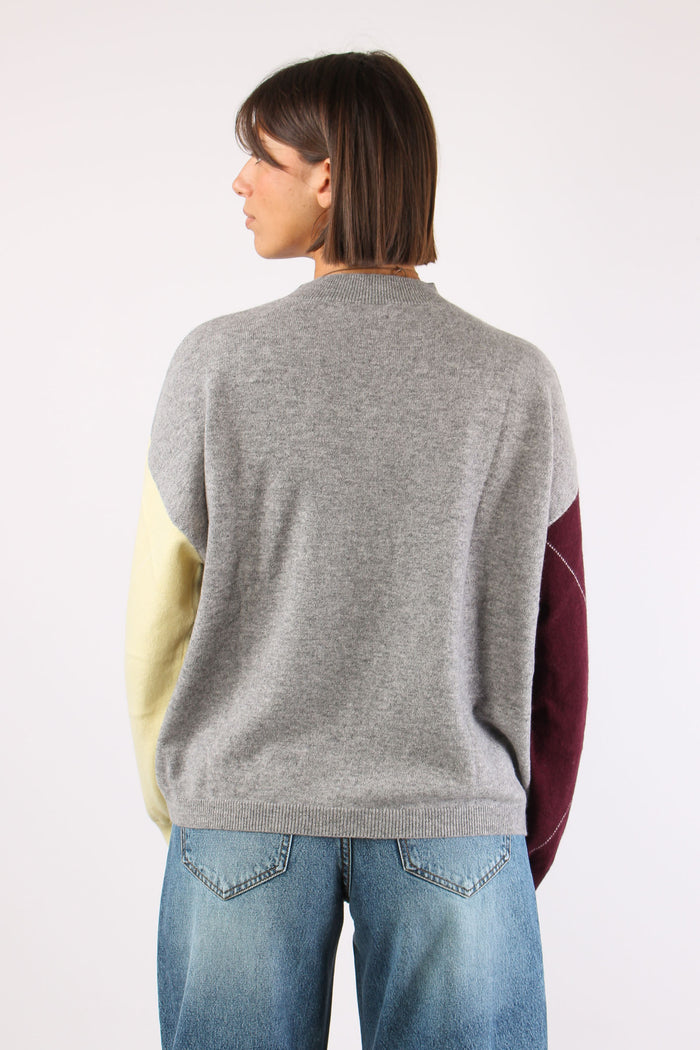 Maglia 100% Lana Rombi Grigio/vino/giallo-3