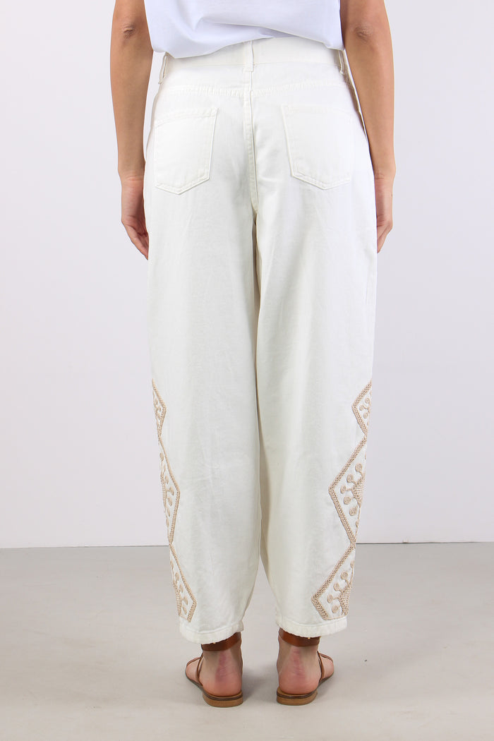 Pantalone Barrel Ricamo Fondo Bianco-4