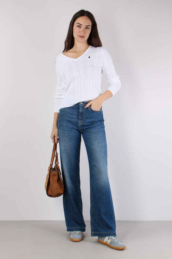 Pullover Trecce Scollo V White