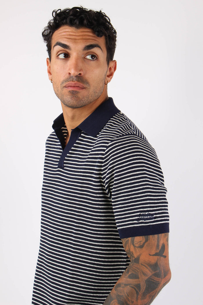 Polo Cotone Crepe Righe Bianco/blu-7