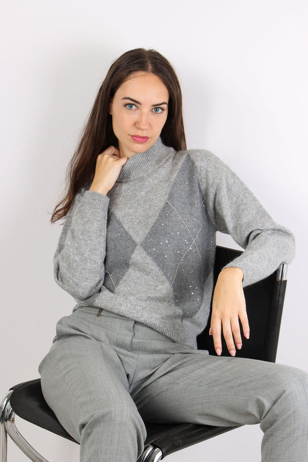 Maglia Collo Alto Rombi Grigio-2