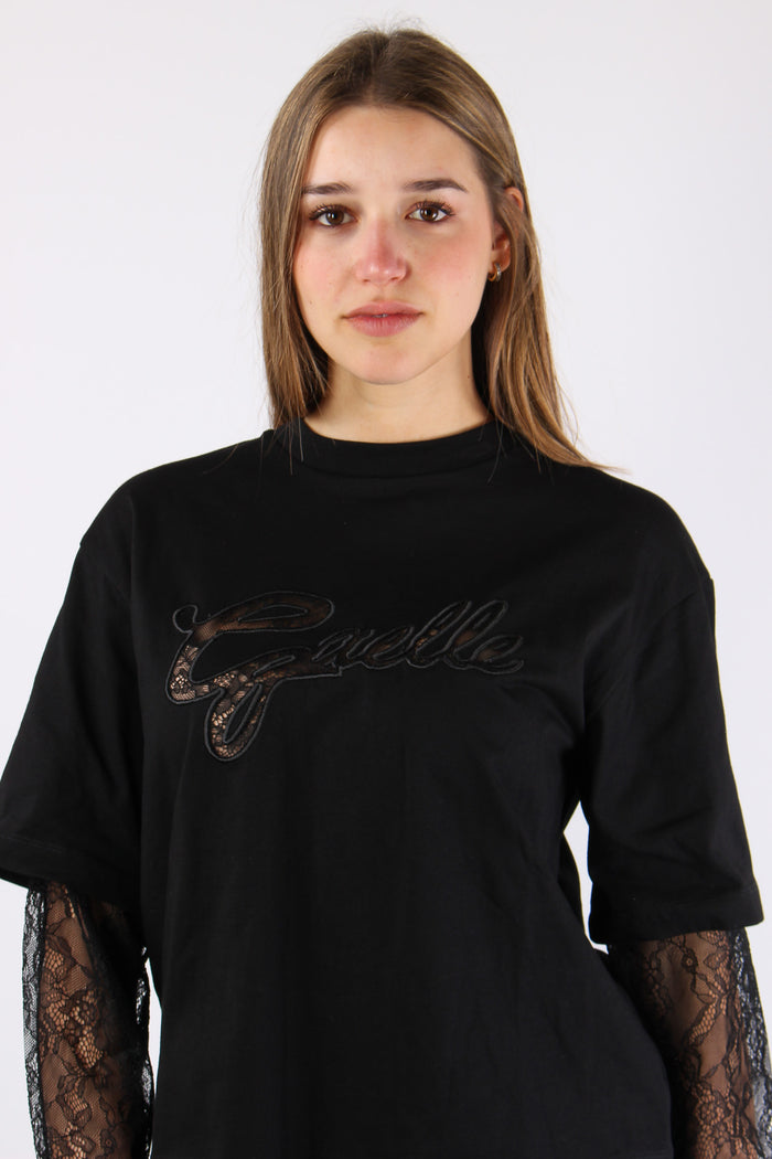 T-shirt Cotone Logo Pizzo Nero-5