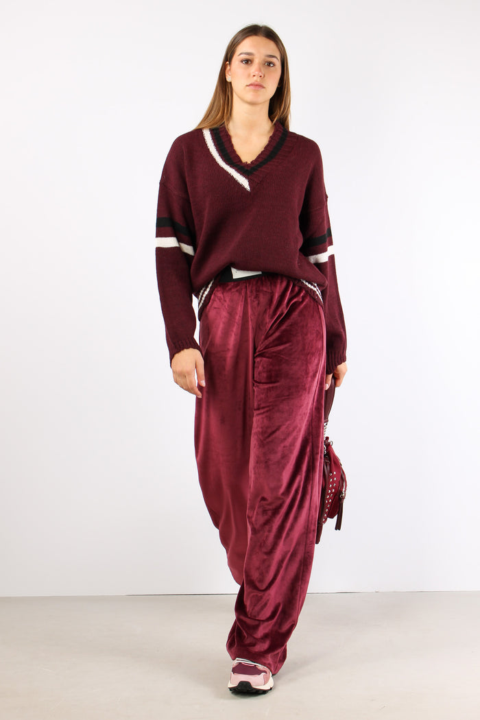 Maglia Lana Scavo V Righe Bordeaux-5