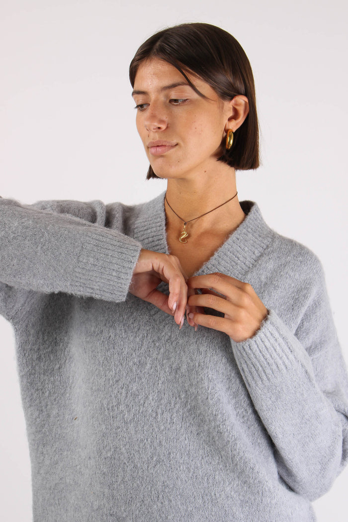 Abito Scavo V Misto Alpaca Grigio Medio Melange-7