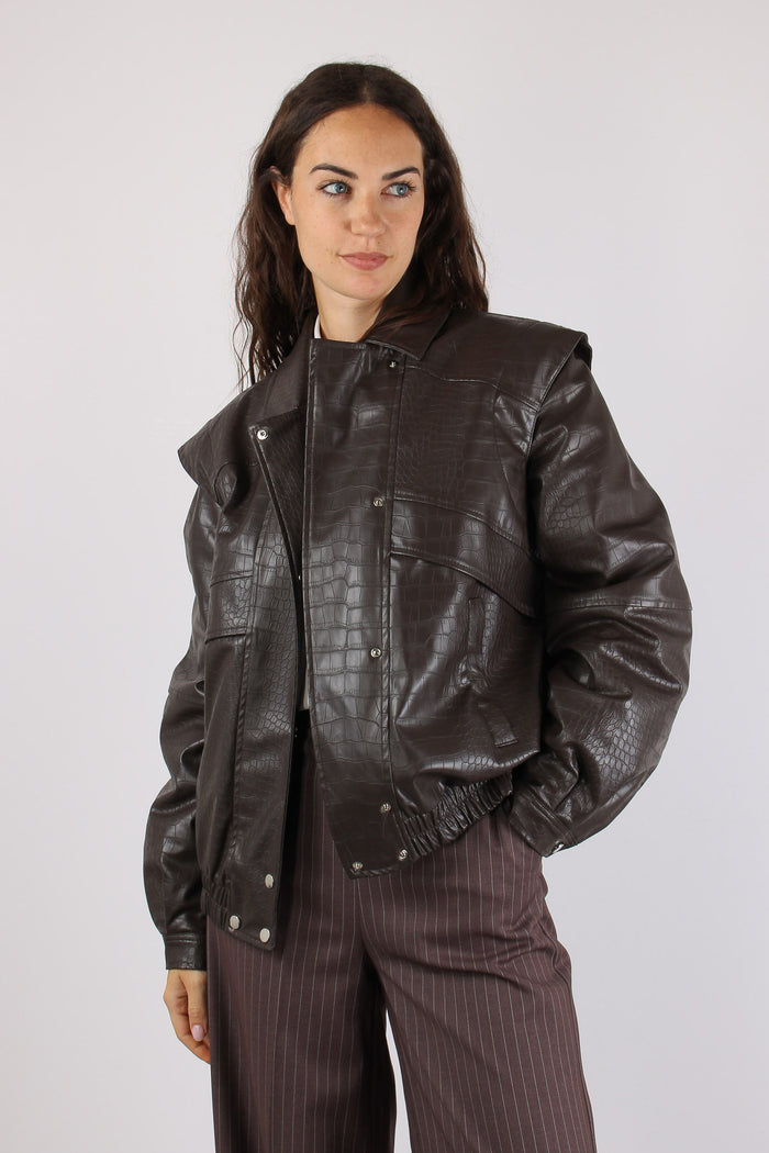 Bomber Ecopelle Stampa Cocco Brown-3