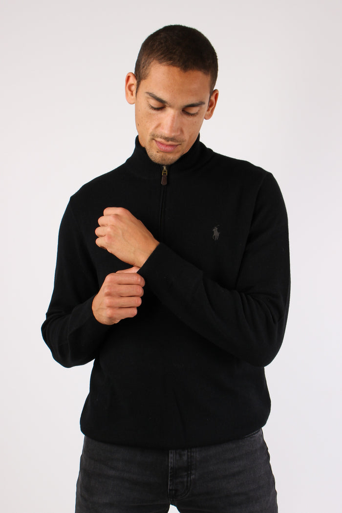 Felpa Mezza Zip Lambswool Polo Black-3