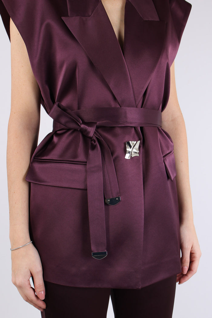 Melanzana Gilet Effetto Raso Bordeaux-8