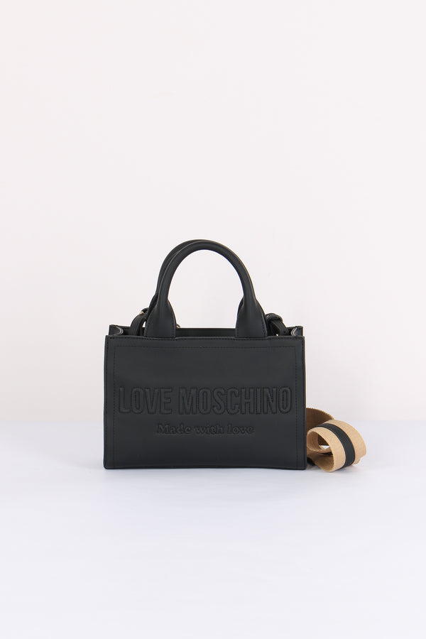 Mini Shopping Effetto Denim Nero