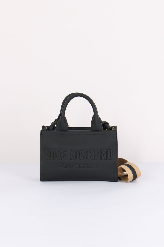 Mini Shopping Effetto Denim Nero