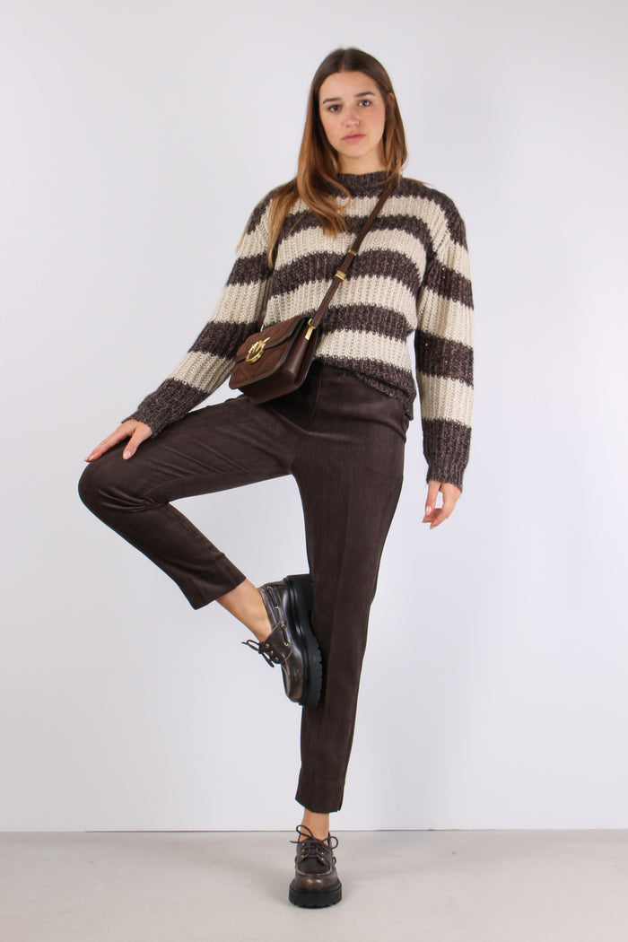 Maglia Riga Paillettes Panna/moro