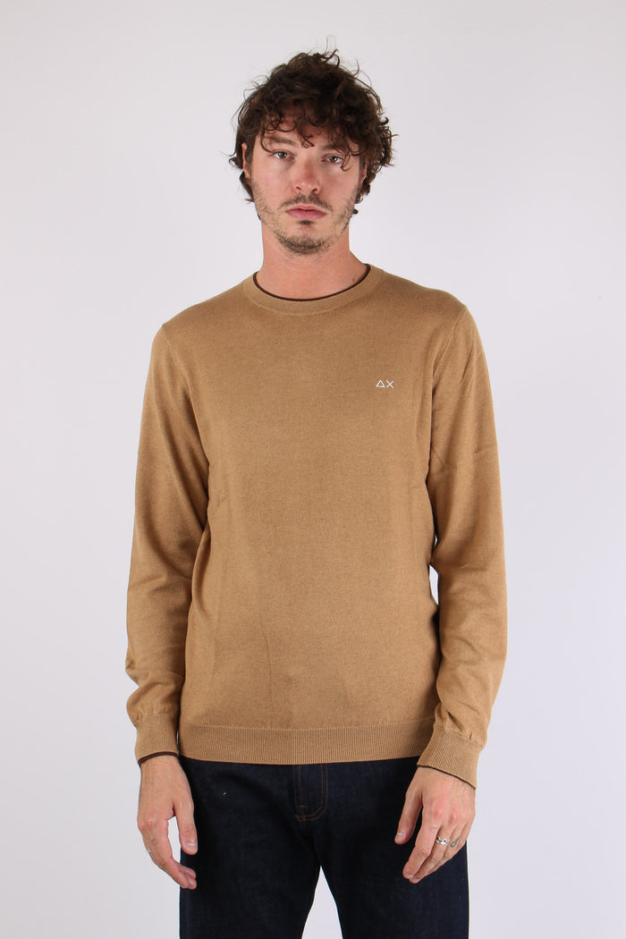 Maglia Girocollo Profilo Contrasto Cammello