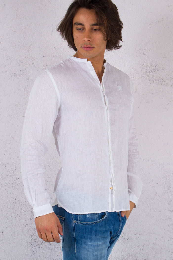 Camicia Coreana Lino Bianco-4