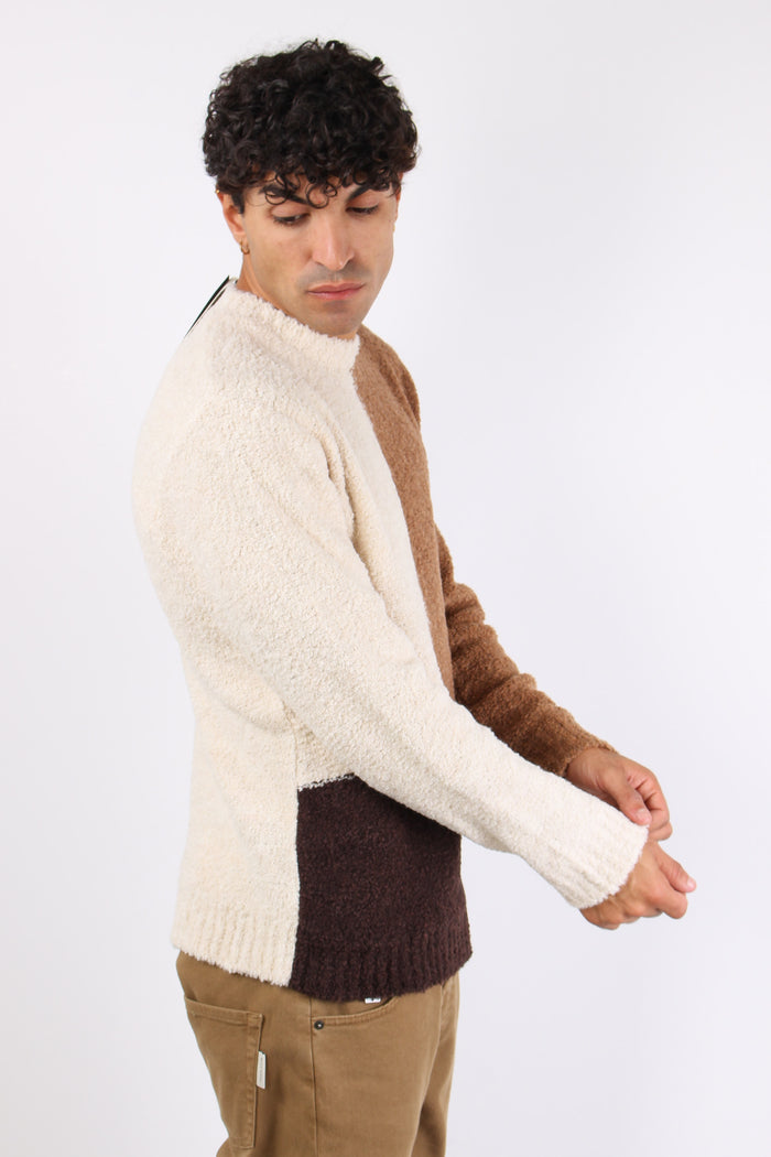 Maglia Boucle Colorblock Ecru-7