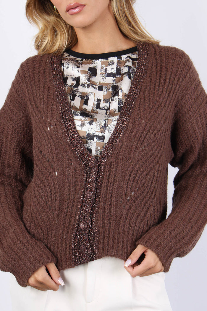 Cardigan Inserto Lurex Castagna-6