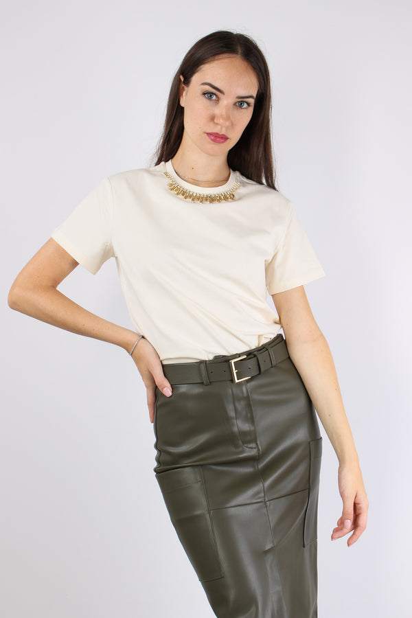 Mannea T-shirt Castoni Collo Bianco