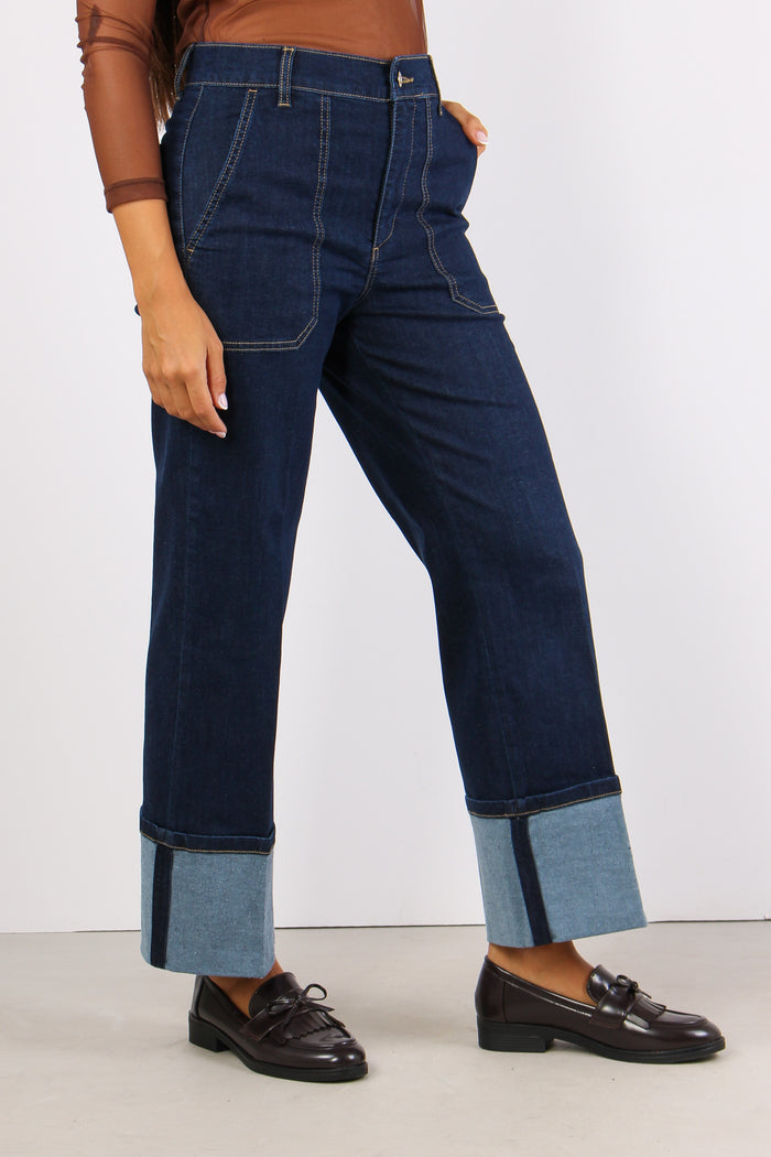 Denim Cropped Risvolto Denim Scuro-5