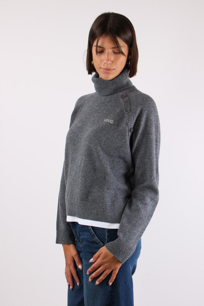 Collo Alto Inserto T-shirt Grigio Melange-3