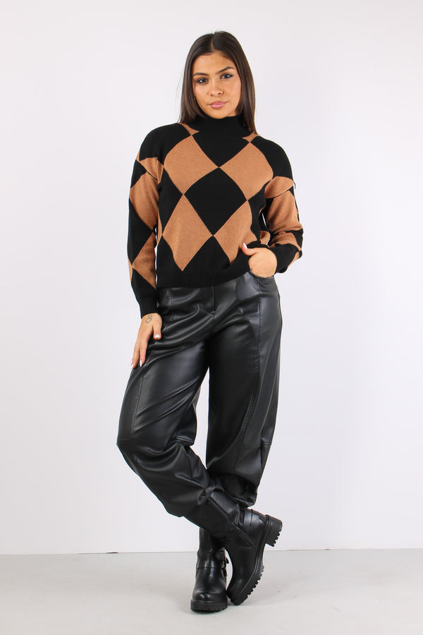 Collo Alto Intarsio Rombi Cammello/nero