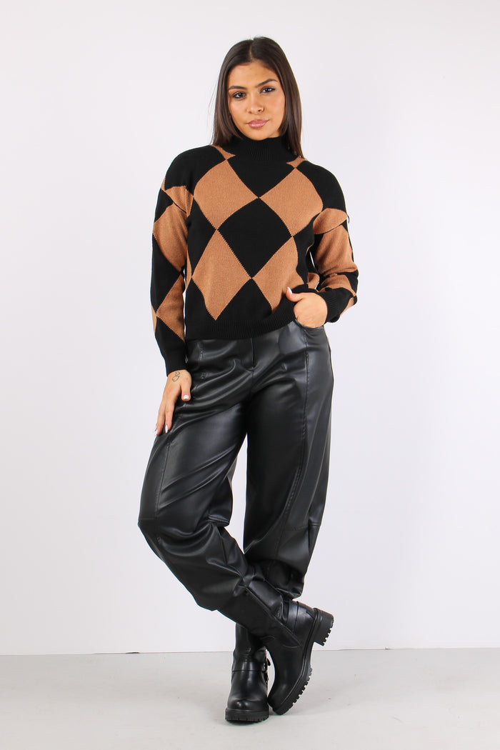 Collo Alto Intarsio Rombi Cammello/nero