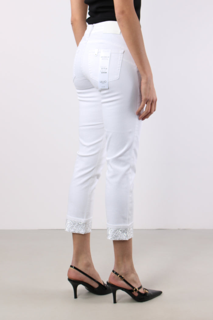 Jeans Monroe Risvolto Strass Bianco Ottico-5