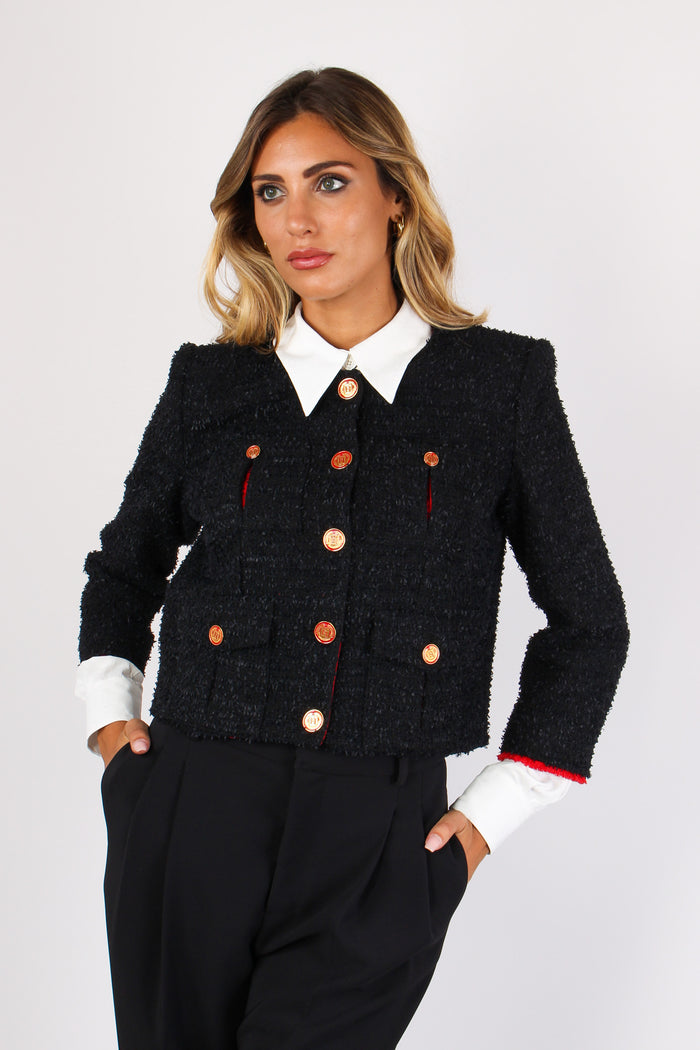 Giacca Tweed Bottoni Oro Nero/red