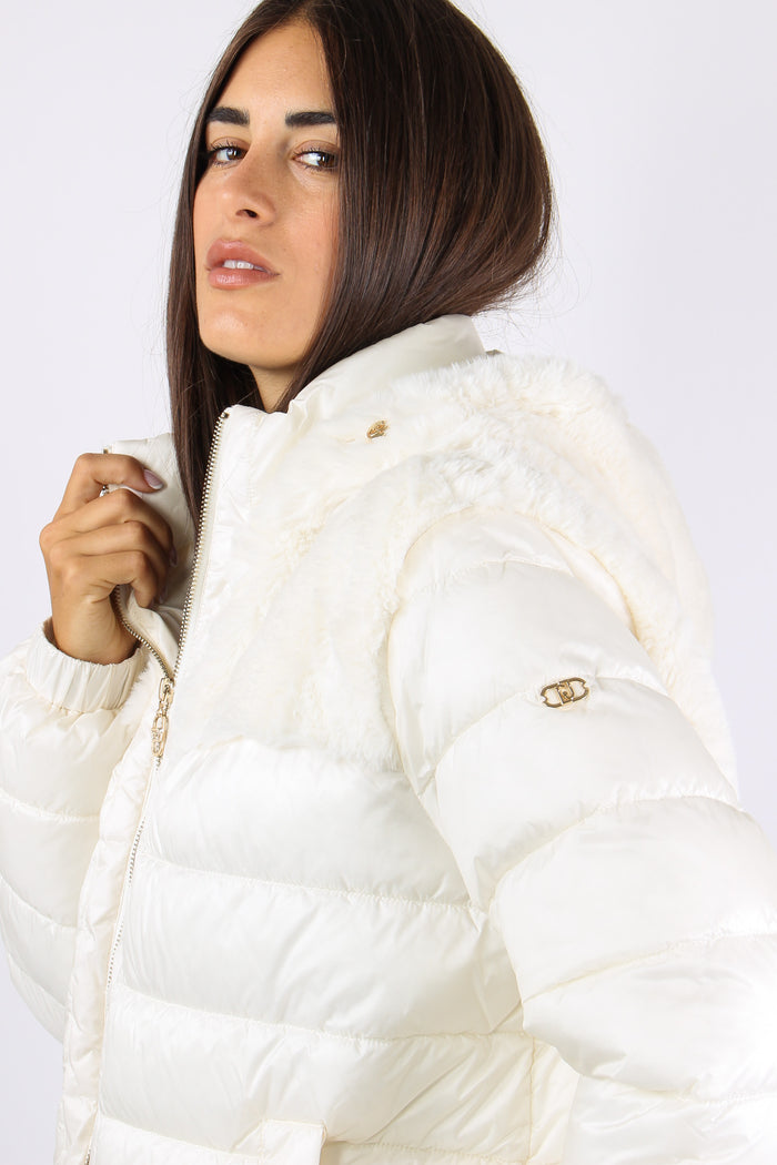 Giubbotto Bimateriale Inserto Bianco Latte-5