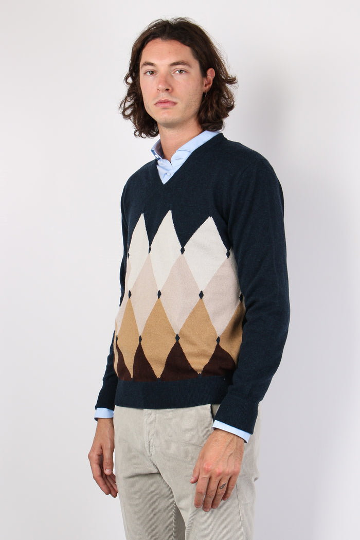 Maglia Scollo V Fantasia Tobacco/camel-5