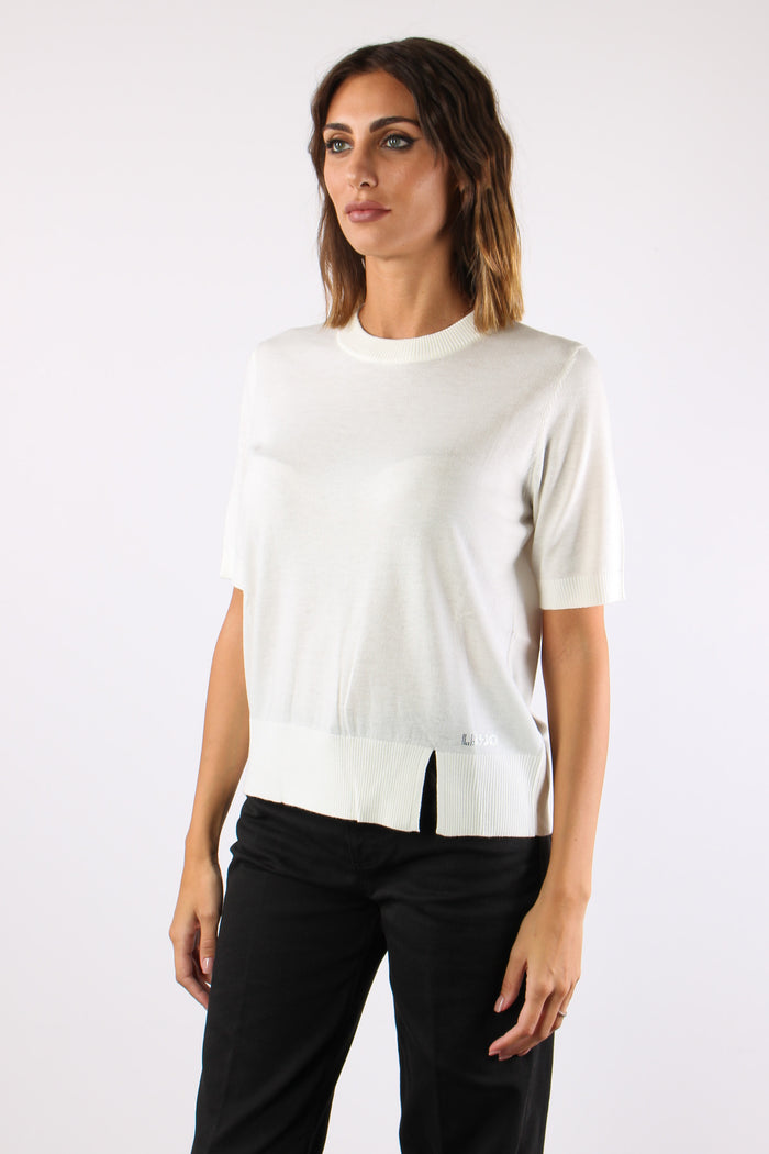 Maglia M/m Spacchetti Misto Lana Bianco-4