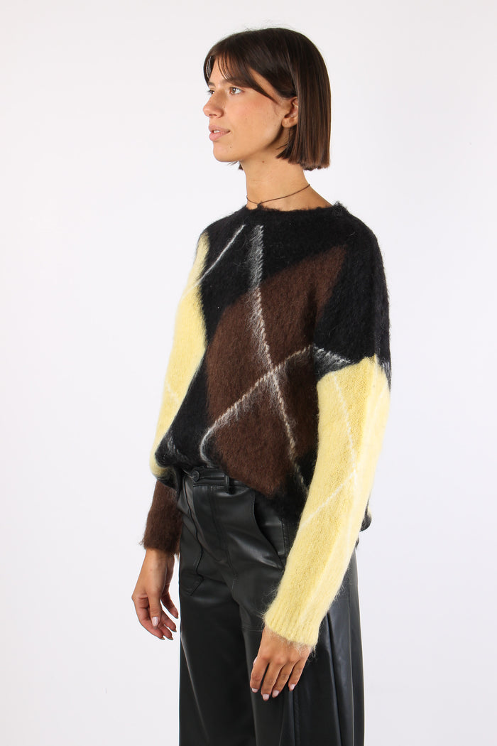 Maglia Garzata Maxi Rombo Nero/moro/giallo-6