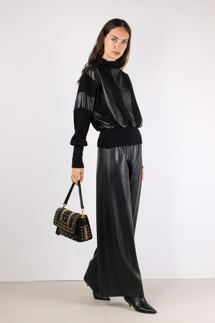 Pantalone Scampanato Ecopelle Nero