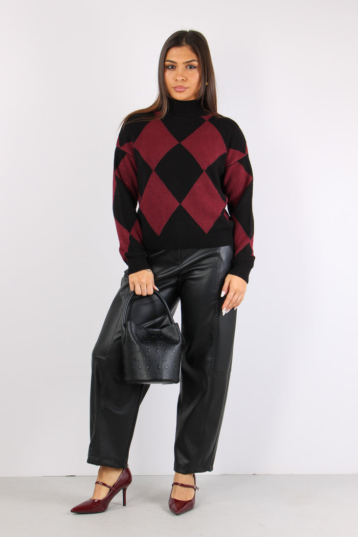 Collo Alto Intarsio Rombi Vino/nero