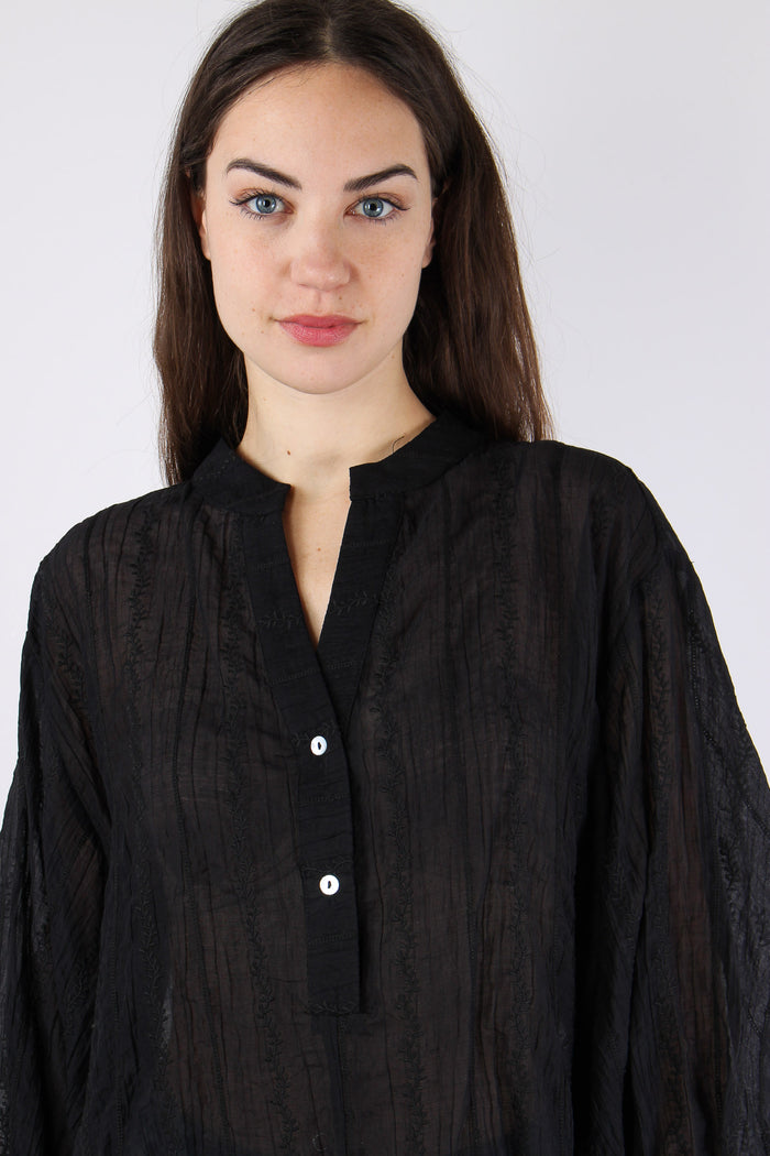 Camicia Mussola Ricami Nero-8